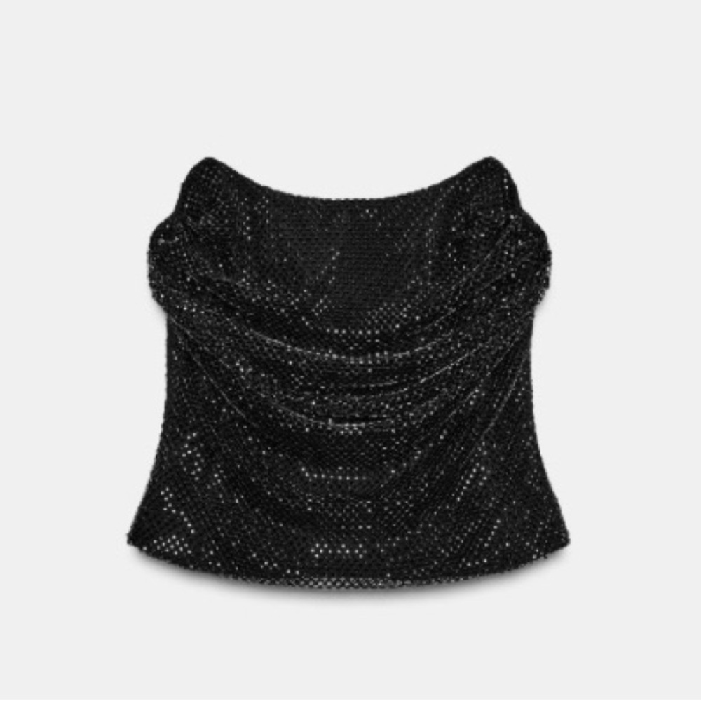 NWT Zara Black Beaded Mesh Top